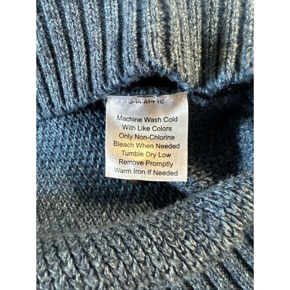 Joseph Abboud Blue Fisherman's Cowl Neck Sweater L Mens Elbow Patches - Picture 7 of 10